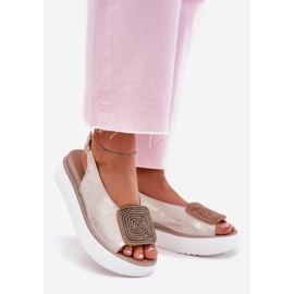 Zazoo 1786 sandálias de couro feminino na plataforma com um ornamento de ouro limpo dourado 1