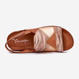 Sandálias de couro feminino com cunha com Maciejka Braid L7067-29 Brown marrom 2