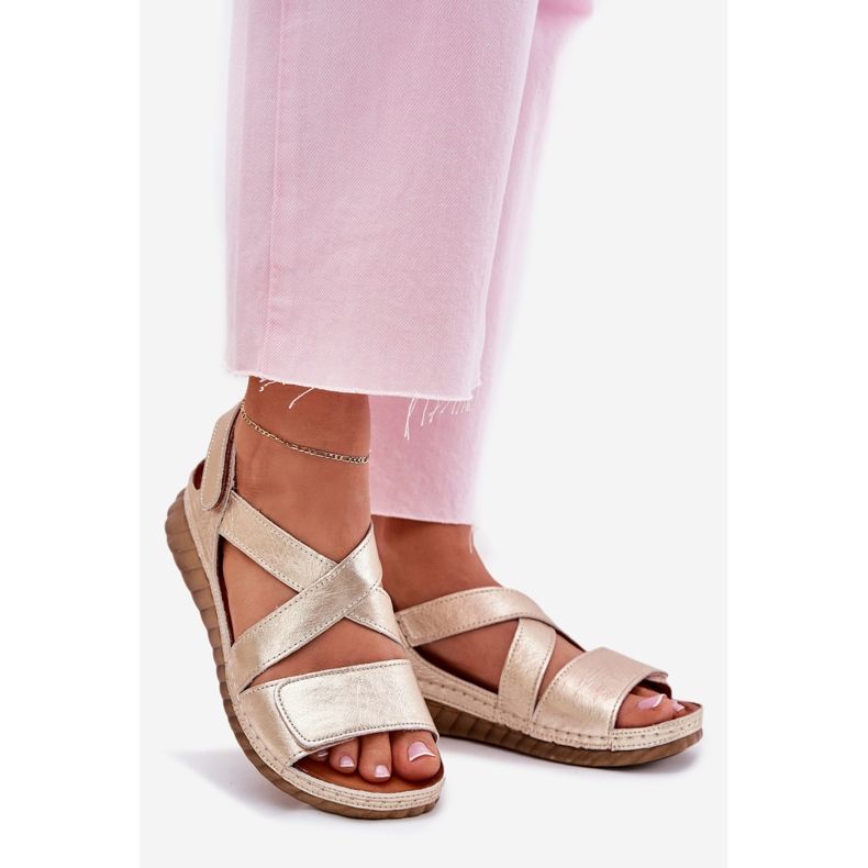 Sandálias de couro feminino maciejka l6848-25 pln dourado 1