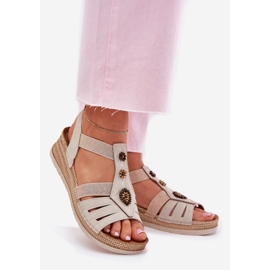 Sandálias de cunha feminina com decorações INBLU RV000015 bege 1