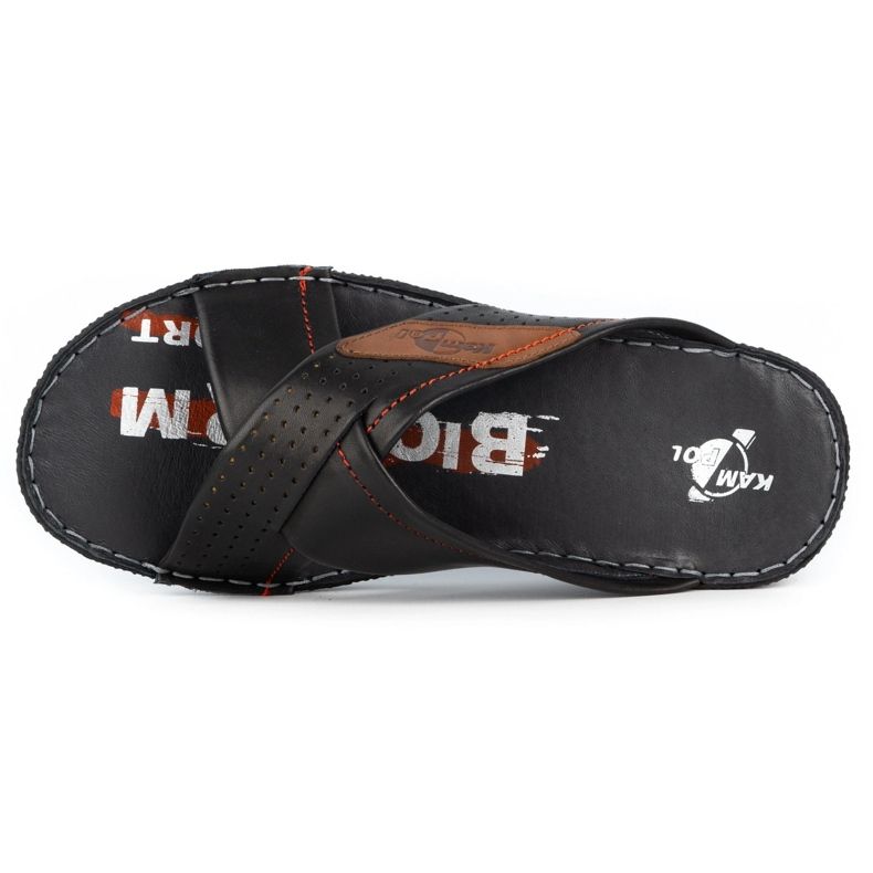 Kampol Chinelos de pele de homem 216KAM preto 6