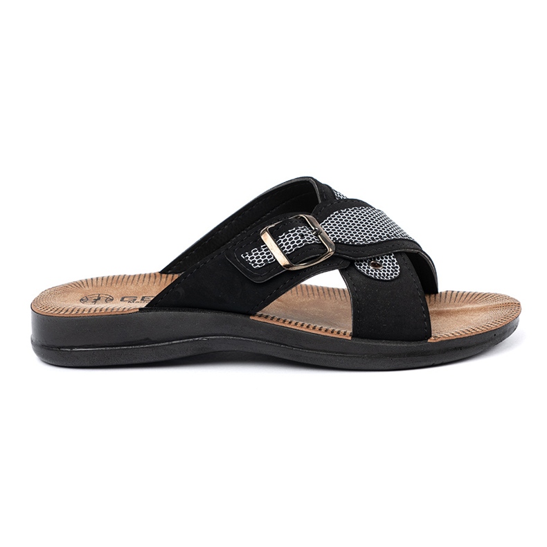 Shelvt Chinelos de homens negros com fivelas preto 1