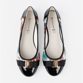 Goodin Ballerinas pretas e pretas com flores branco 2 Goodin Ballerinas pretas e pretas com flores branco 2