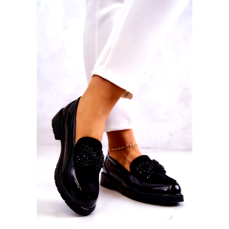 S.Barski Mocassins de lafefer envernizado feminino preto 1