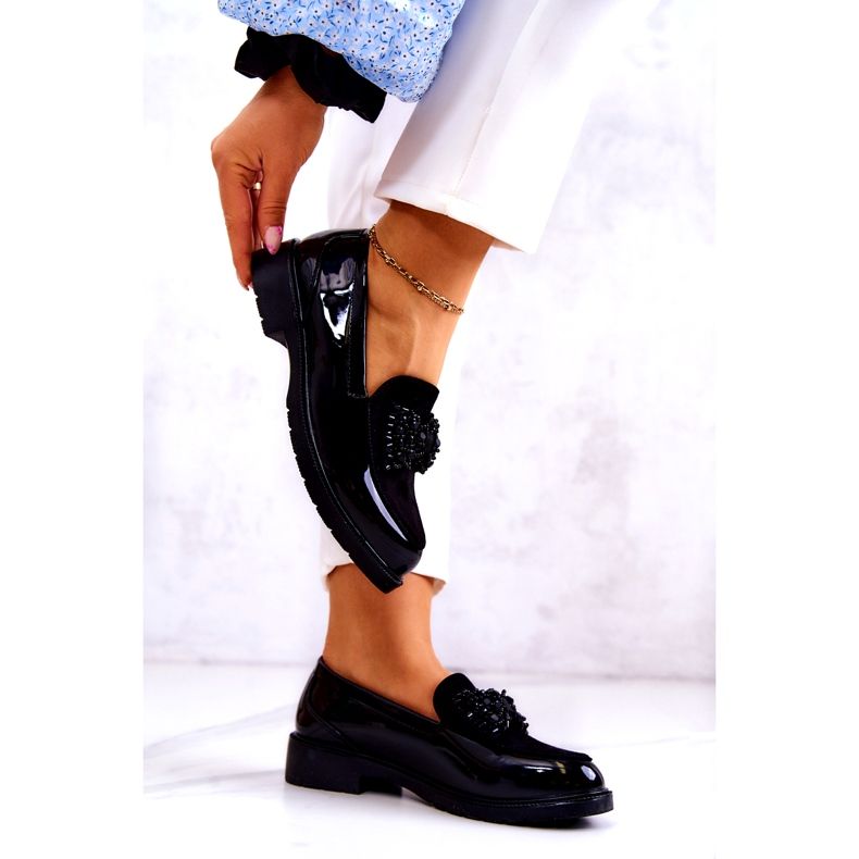 S.Barski Mocassins de lafefer envernizado feminino preto 3