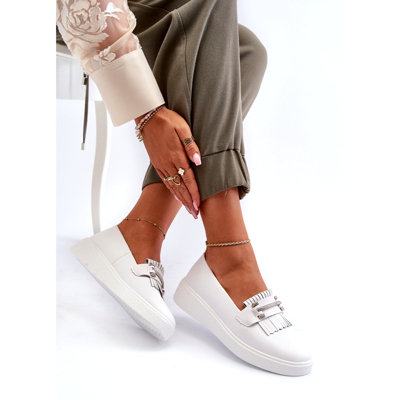 S.Barski Mocas femininos de couro leve na plataforma Białe S. Barski LR590 branco 4