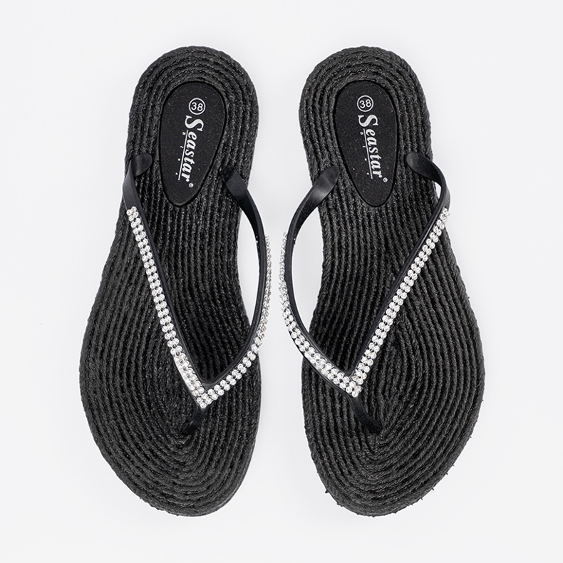 Seastar Flip -flops pretos com zircões 1