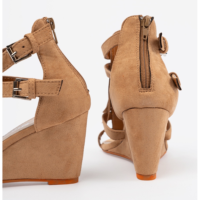 Shelvt Sandálias marrons para cunha com franjas castanho 1