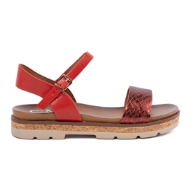 Shelvt Sandálias femininas vermelhas com cinto de cobra vermelho 1