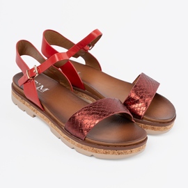 Shelvt Sandálias femininas vermelhas com cinto de cobra vermelho 2