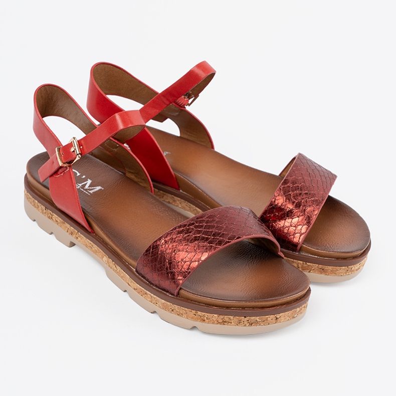Shelvt Sandálias femininas vermelhas com cinto de cobra vermelho 2 Shelvt Sandálias femininas vermelhas com cinto de cobra vermelho 2