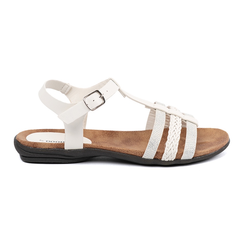Goodin Sandálias femininas brancas com listras decoradas 1