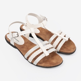 Goodin Sandálias femininas brancas com listras decoradas 2