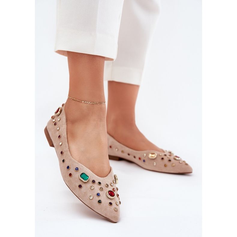 Ballerinas femininas decoradas com cristais bege 2