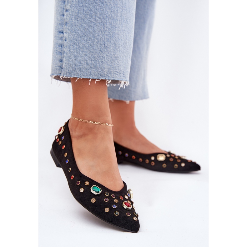 Ballerinas femininas decoradas com cristais pretos 2
