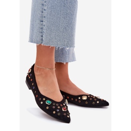 Ballerinas femininas decoradas com cristais pretos 1