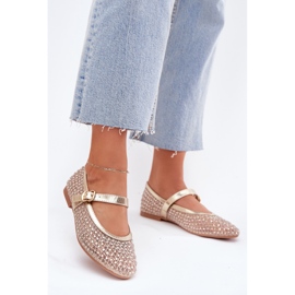 Ballerinas femininas decoradas com uma faixa e um grampo dourado 2