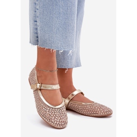 Ballerinas femininas decoradas com uma faixa e um grampo dourado 1