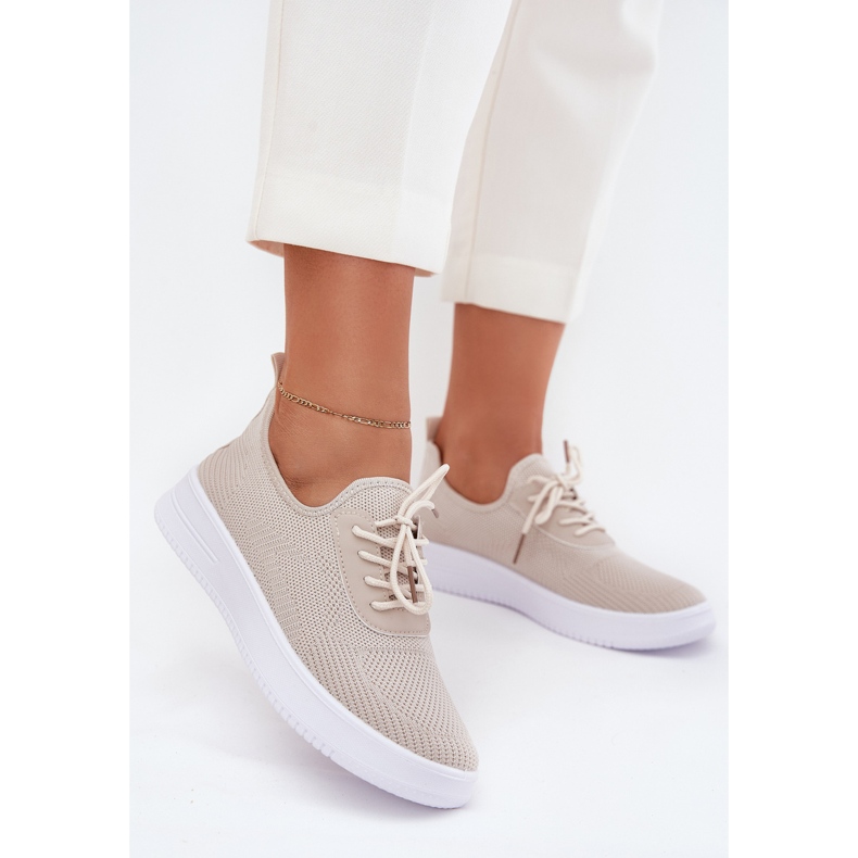 Material Sapatos esportivos deslizados na plataforma bege feminina 2