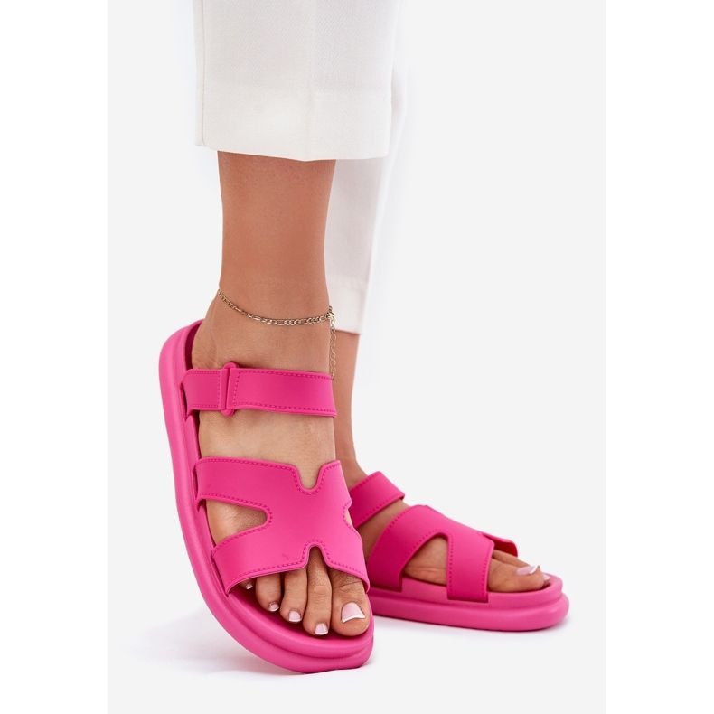 Chinelos de borracha feminina com cinto de fúcsia rosa 1 Chinelos de borracha feminina com cinto de fúcsia rosa 1