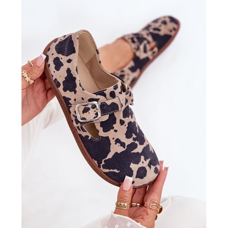 Sapatos de camurça feminina com um viés de bacon de fivela Zazoo N1261 Brown-beige marrom 2