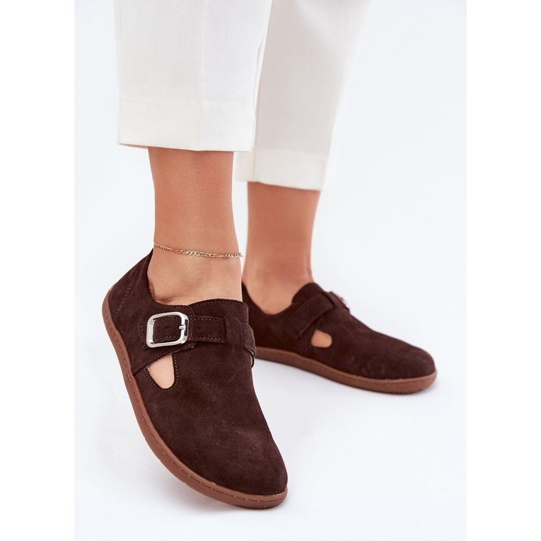 Sapatos de camurça feminina com solavancos descalços Zazoo N1261 Chocolate marrom 2