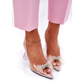 Bombas femininas transparentes com um arco bege vinceza 62213 1