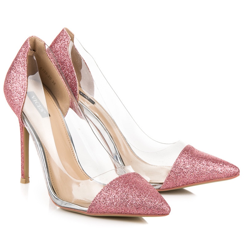 Vices Salto transparente com glitter rosa 1 Vices Salto transparente com glitter rosa 1
