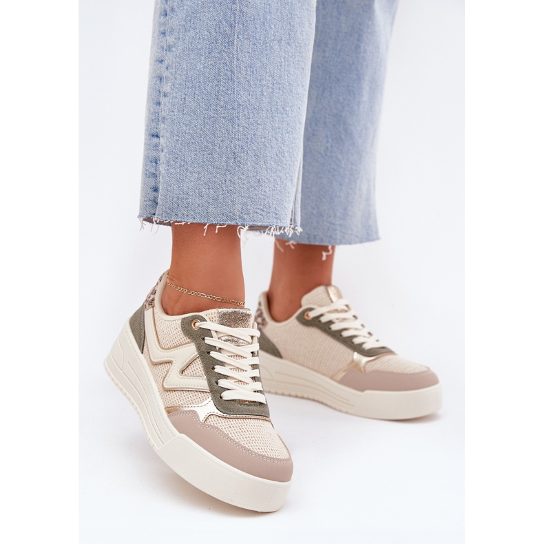 Tênis femininos na plataforma leopardo bege 2