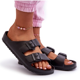 News Chinelos de espuma feminina com fivelas pretas preto 3