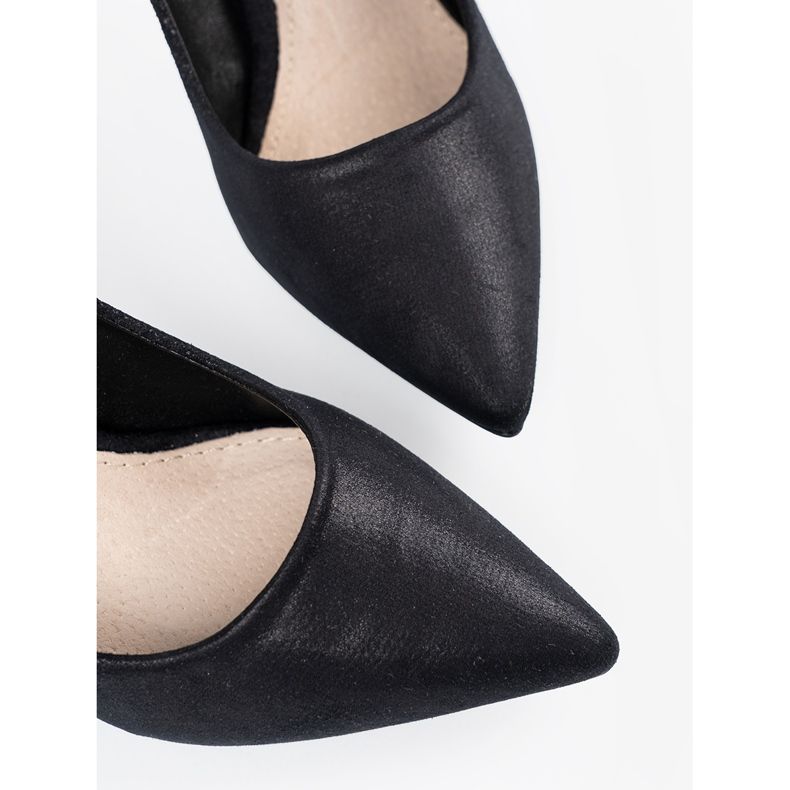 Sapatos de camurça preta com salto agulha preto 1