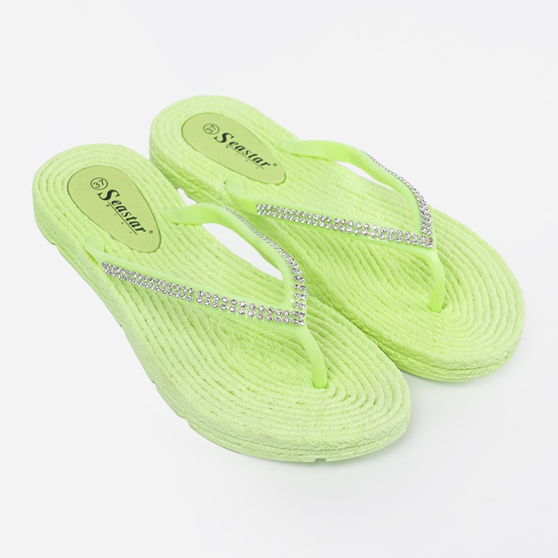 Seastar Flip -flops verdes com zircões 1 Seastar Flip -flops verdes com zircões 1