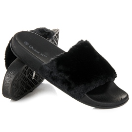 Queen Vivi Chinelos com pele preto 1