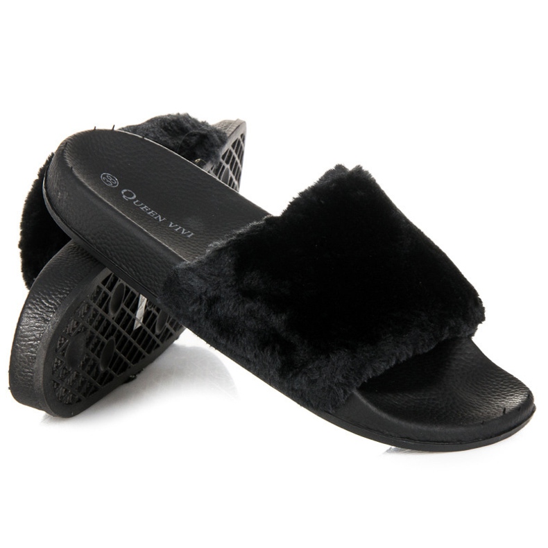 Queen Vivi Chinelos com pele preto 1 Queen Vivi Chinelos com pele preto 1