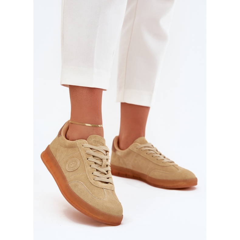 Camurça feminina tênis Big Star RR274849 Hi-polish bege System 2