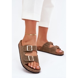 Boto Chinelos femininos com grampos dourados e Luner verde escuro 2