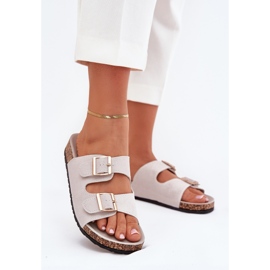 Boto Chinelos femininos com grampos dourados e costura de Luner Grey cinza 2