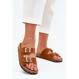 Boto Flip de mulheres com grampos dourados e costura de camelo Luner castanho 2