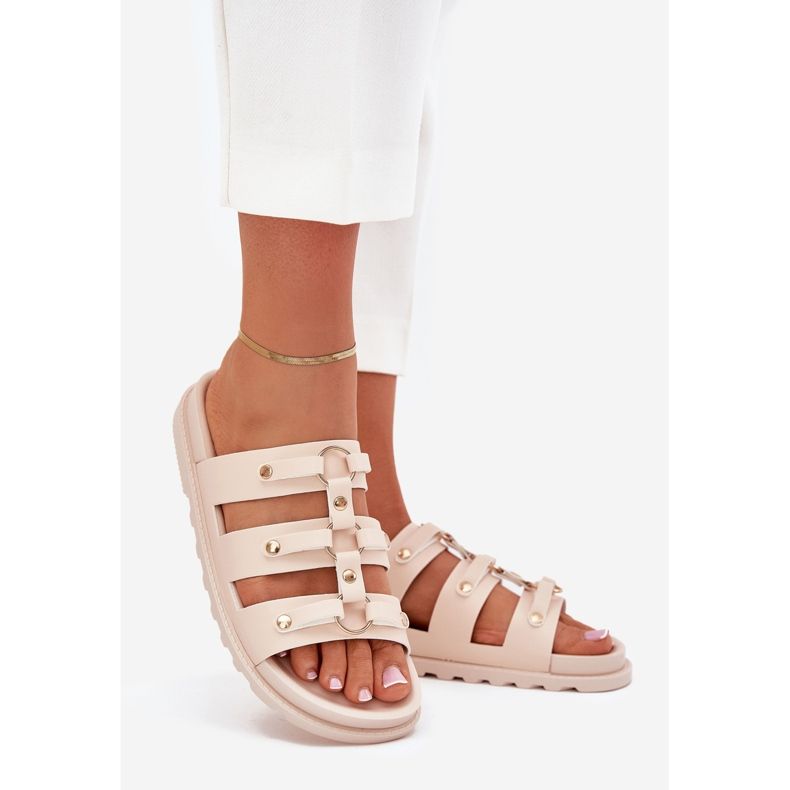 Boto Chinelos femininos com listras leves bege pasiriela 1 Boto Chinelos femininos com listras leves bege pasiriela 1