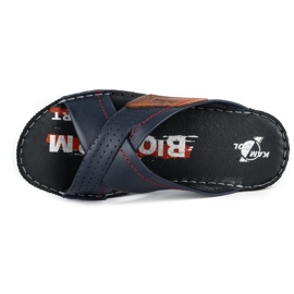 Kampol Chinelos de couro masculino 216KAM azul marinho 6