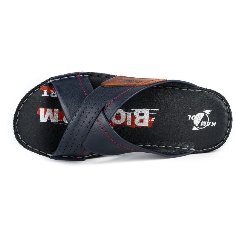 Kampol Chinelos de couro masculino 216KAM azul marinho 6