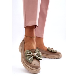 Mocas de couro feminino com Laura Messi 2787 Beige bege 2