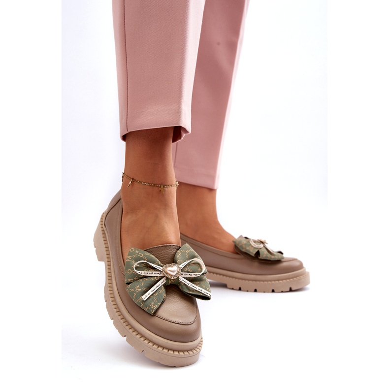 Mocas de couro feminino com Laura Messi 2787 Beige bege 2