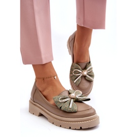 Mocas de couro feminino com Laura Messi 2787 Beige bege 3