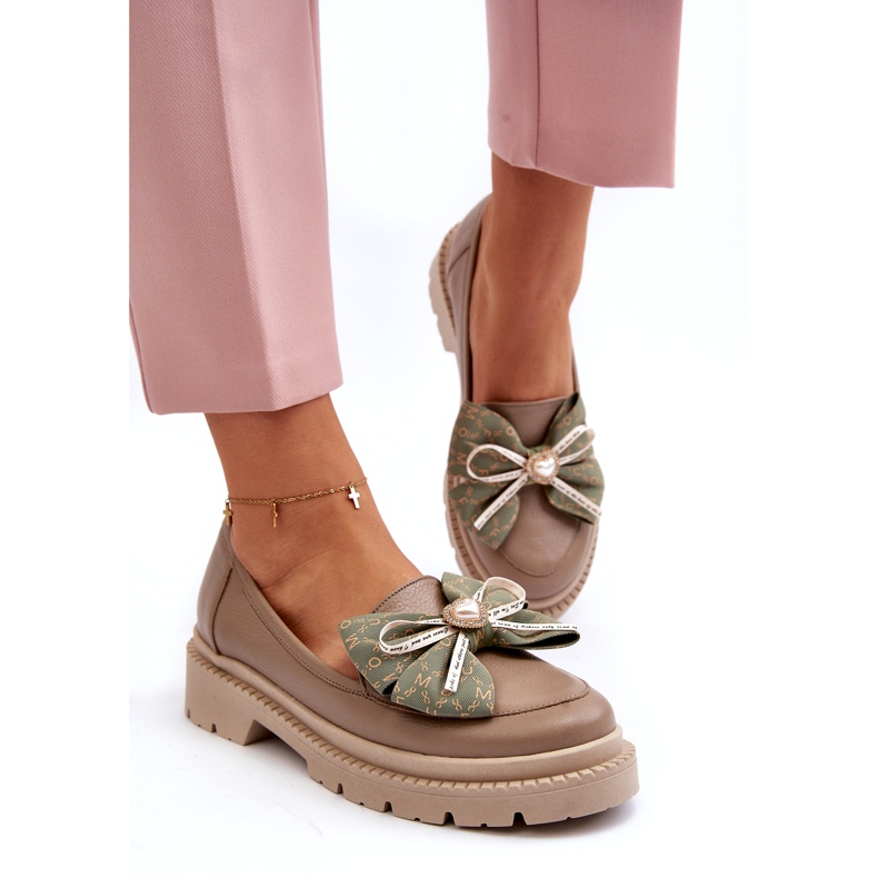 Mocas de couro feminino com Laura Messi 2787 Beige bege 3