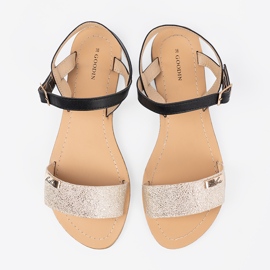 Goodin Sandálias planas de mulheres douradas pretas dourado 1