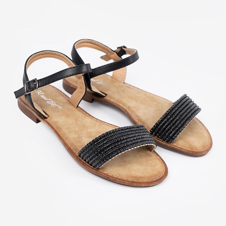 Shelvt Sandálias pretas em uma sola plana preto 1