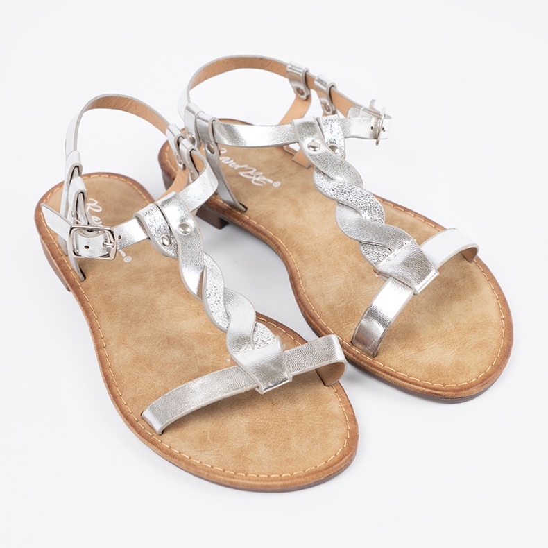 Shelvt Sandálias de prata femininas em uma sola plana 1