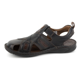 KOMODO Sandálias masculinas de couro com velcro 523K, pretas preto 1