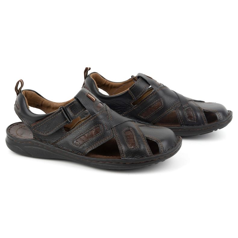 KOMODO Sandálias masculinas de couro com velcro 523K, pretas preto 2